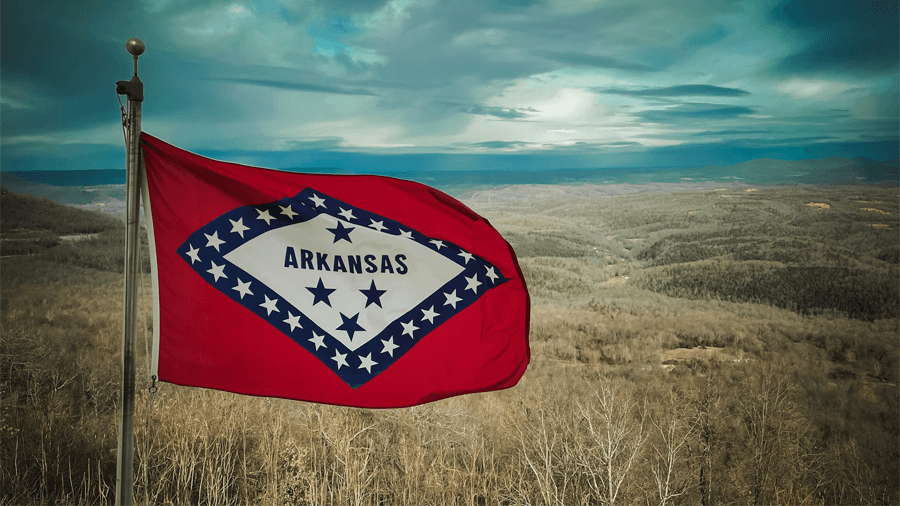 Arkansas i USA header Arkansas delstatsflagga.